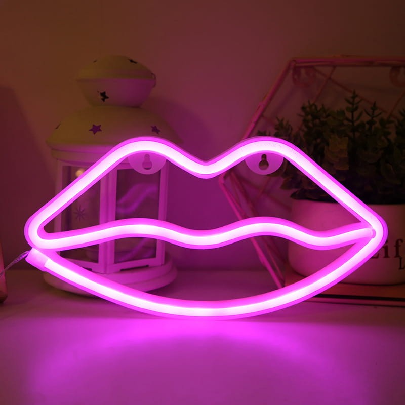 Neon Led USB/bateria Lampka na ścianę Napis do pokoju Usta różowe