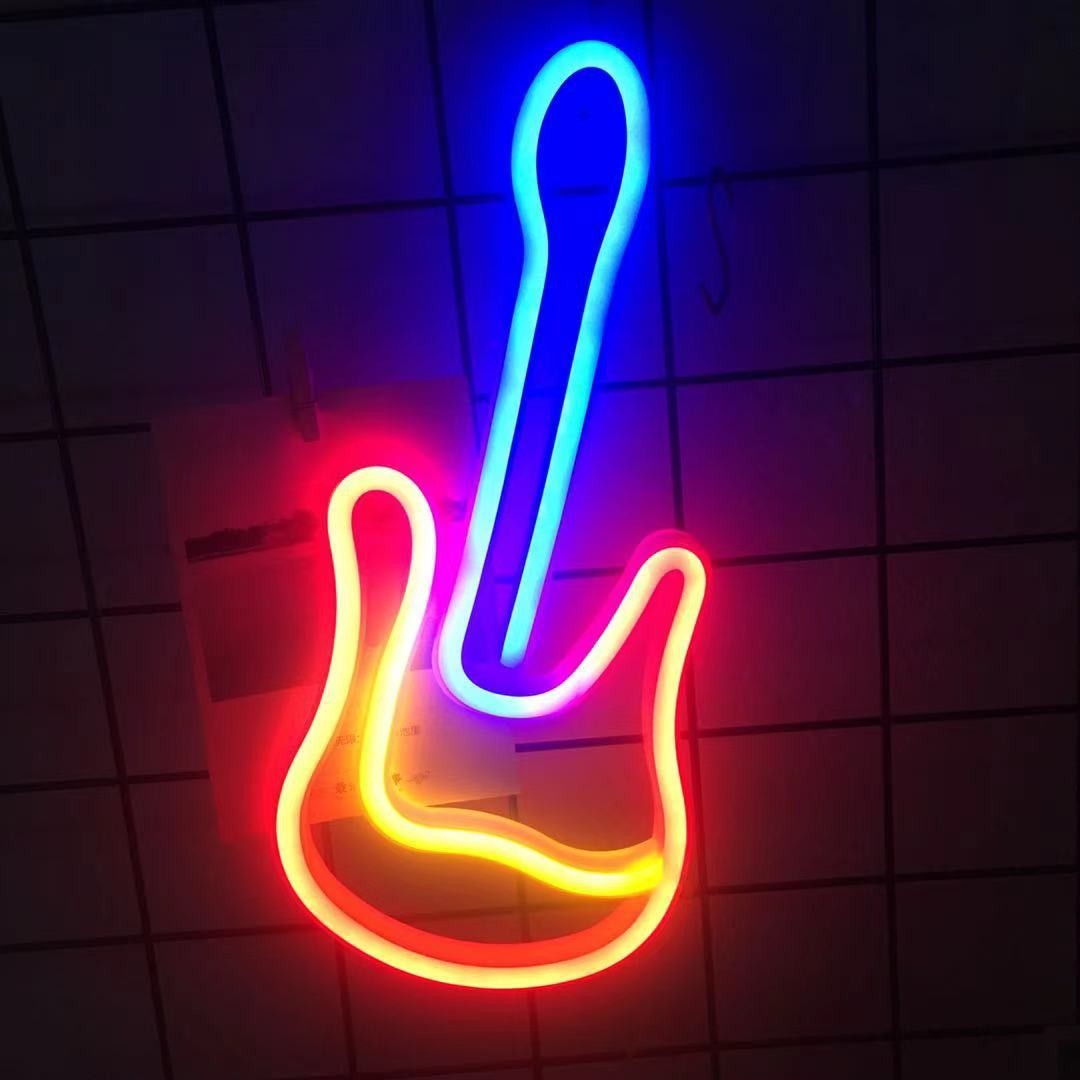Neon Led Baterie/USB Lampka na ścianę Napis do pokoju Gitara 30cm