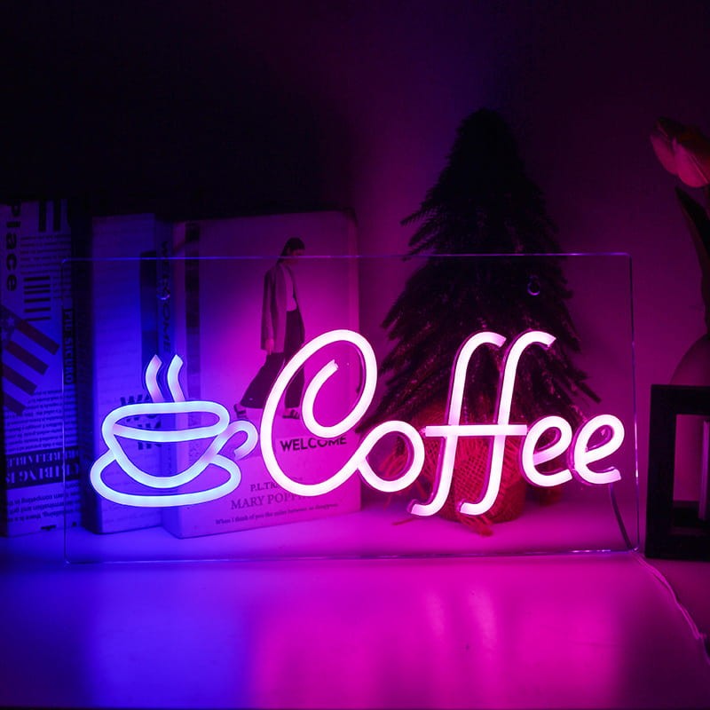 Duży Neon LED USB lampka na ścianę Napis do pokoju znak neonowy KAWA COFFEE 