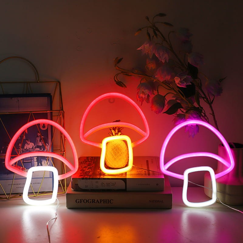 Neon Led Baterie/USB Lampka na ścianę Napis do pokoju Grzybek