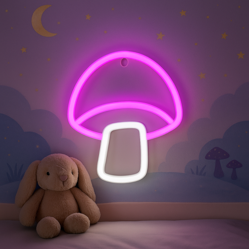 Neon Led Baterie/USB Lampka na ścianę Napis do pokoju Grzybek