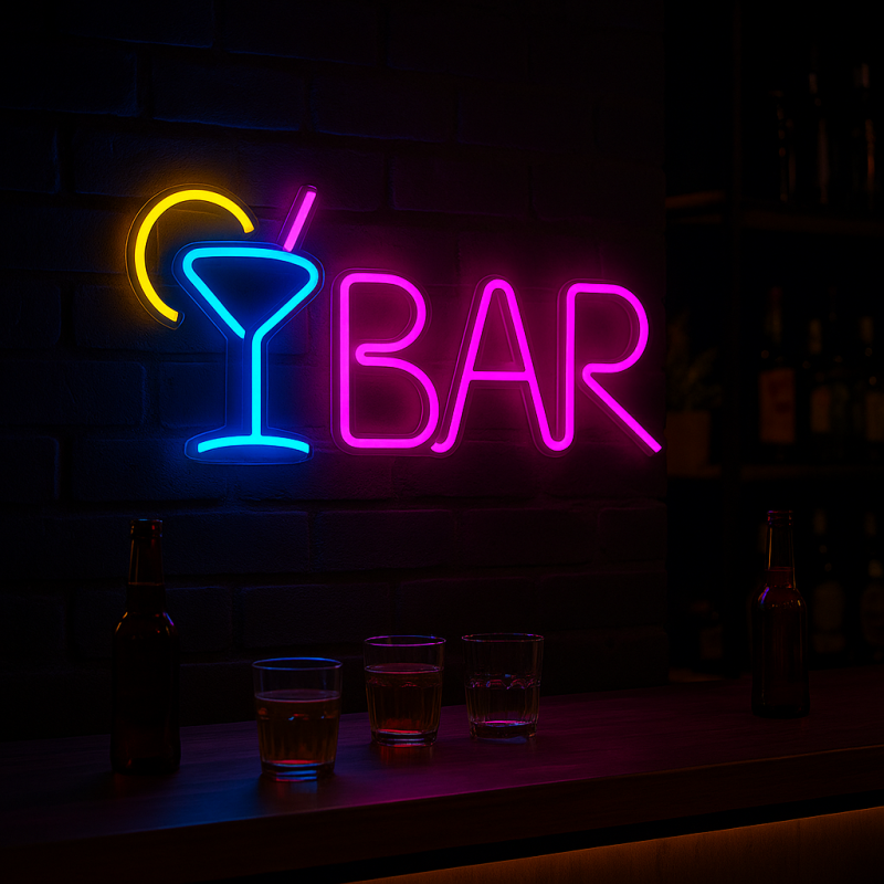 Duży neon Led USB/baterie Lampka na ścianę Napis do pokoju BAR