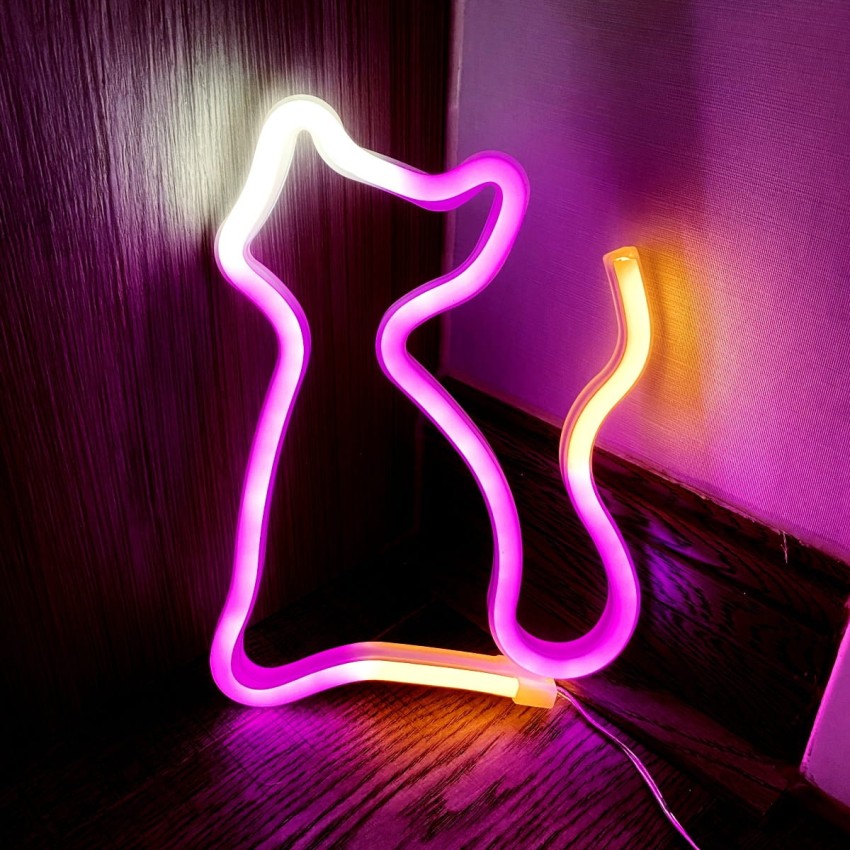 Neon Led USB/bateria Lampka na ścianę Napis do pokoju Kot Trójkolorowy