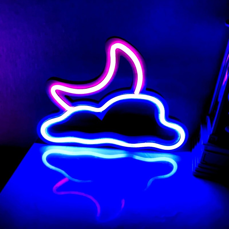 Neon Led Baterie/USB Lampka na ścianę Napis do pokoju Księżyc i chmura