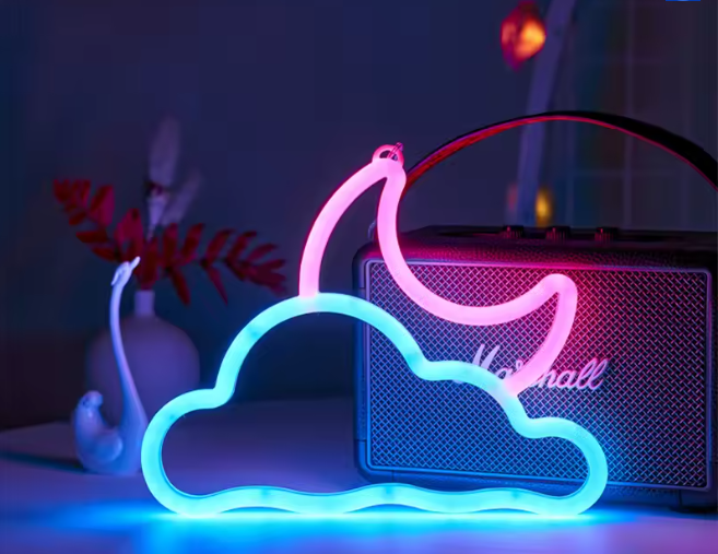 Neon Led Baterie/USB Lampka na ścianę Napis do pokoju Księżyc i chmura