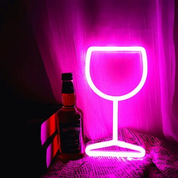 Neon Led Baterie/USB Lampka na ścianę Napis do pokoju Kieliszek do wina różowy