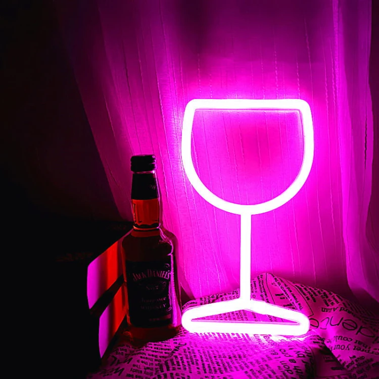 Neon Led Baterie/USB Lampka na ścianę Napis do pokoju Kieliszek do wina