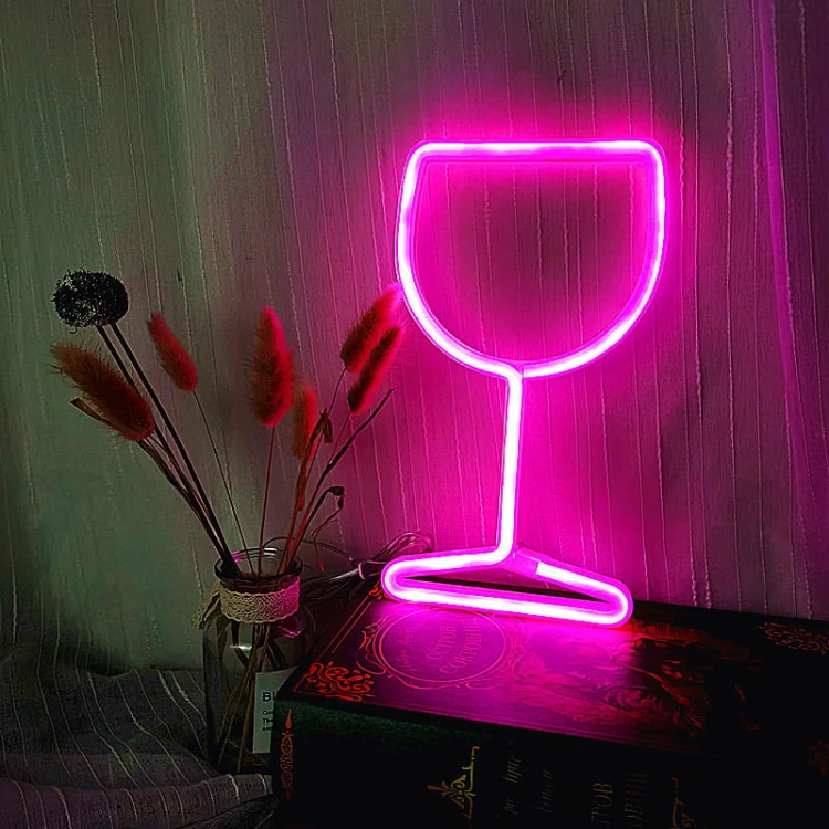 Neon Led Baterie/USB Lampka na ścianę Napis do pokoju Kieliszek do wina