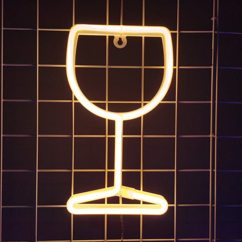 Neon Led Baterie/USB Lampka na ścianę Napis do pokoju Kieliszek do wina  biały