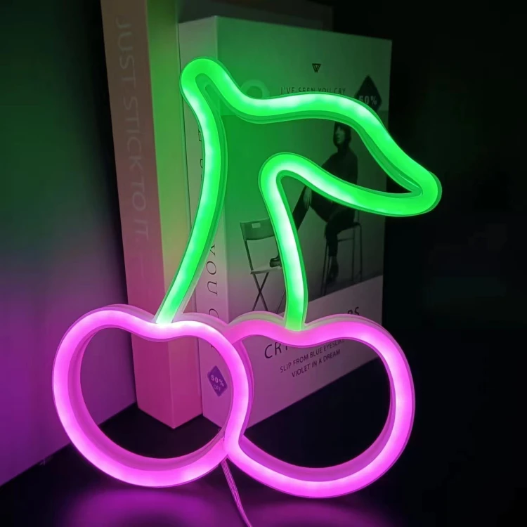 Neon LED Baterie/USB Na ścianę Napis do pokoju wiśnia różowa
