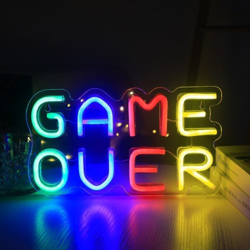 Duży Neon LED USB Lampka na ścianę Napis do pokoju znak neonowy Game Over MULTICOLOR