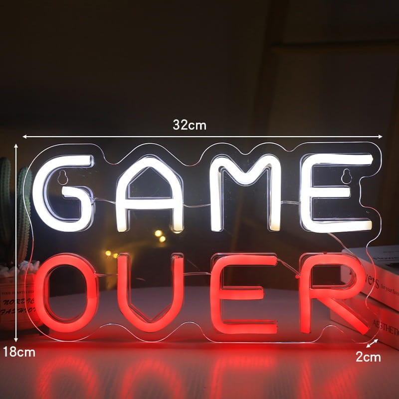 Neon Led Premium neon na ścianę znak neonowy Napis do pokoju Game Over Czerwono-biało