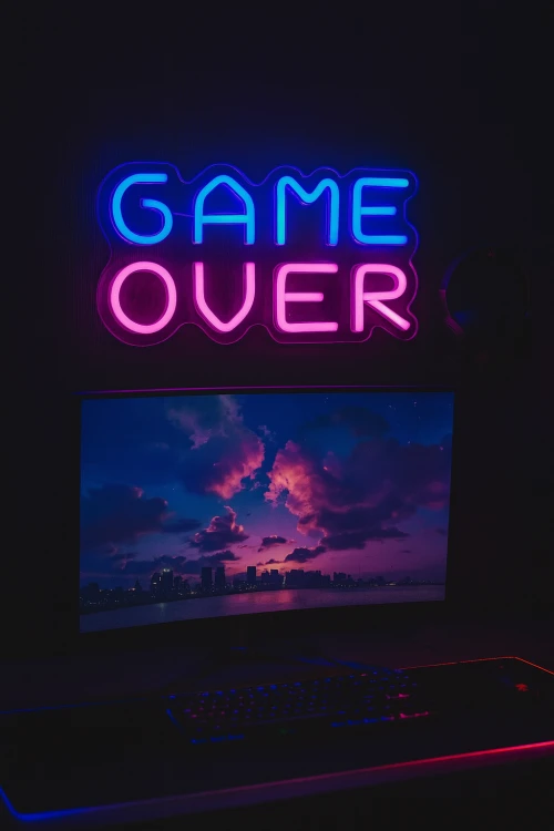 Duży Neon LED USB na ścianę Napis do pokoju znak neonowy Game Over Czerwono-biało