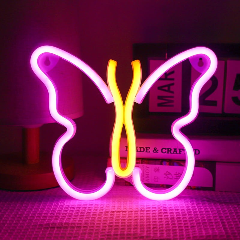 Neon LED Baterie/USB Na ścianę Motyl
