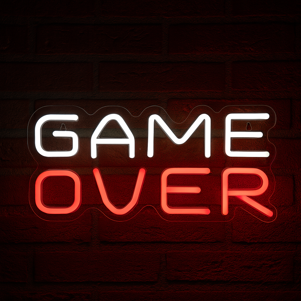 Neon Led Premium neon na ścianę znak neonowy Napis do pokoju Game Over Czerwono-biało