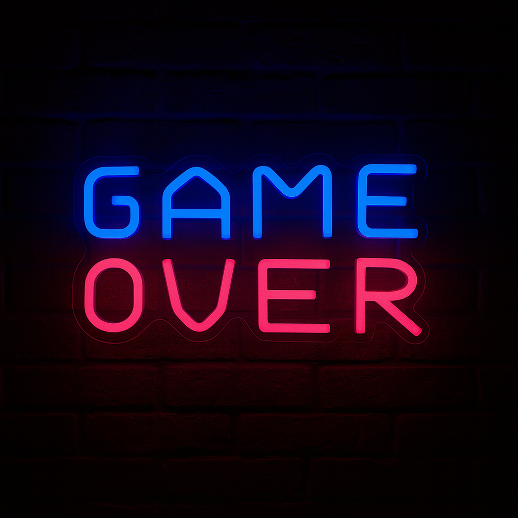 Duży Neon LED USB lampka na ścianę Napis do pokoju znak neonowy Game Over różowy