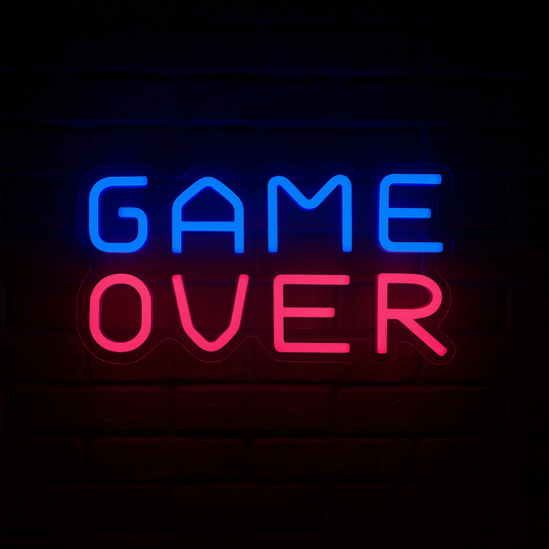 Duży Neon LED USB lampka na ścianę Napis do pokoju znak neonowy Game Over różowy