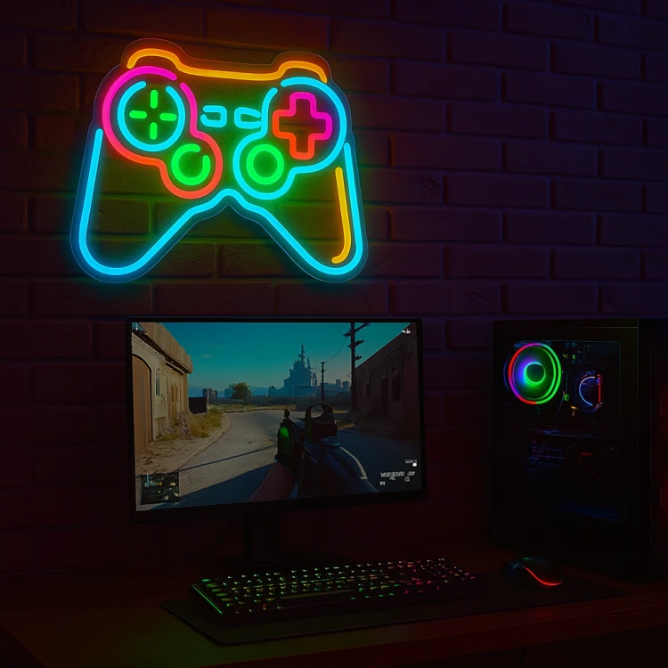 Duży Neon LED USB na ścianę Napis do pokoju Gamepad Konsola Pad