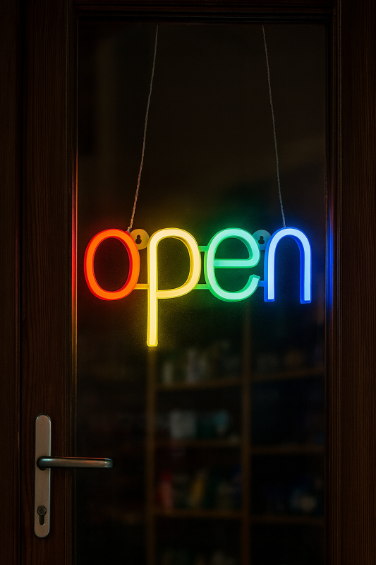 Neon LED USB/baterie lampka na ścianę Napis do pokoju znak neonowy OPEN