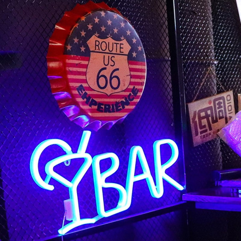 Duży neon Led USB/baterie Lampka na ścianę Napis do pokoju BAR niebieski 55cm