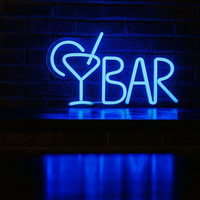 Duży neon Led USB/baterie Lampka na ścianę Napis do pokoju BAR niebieski 55cm  