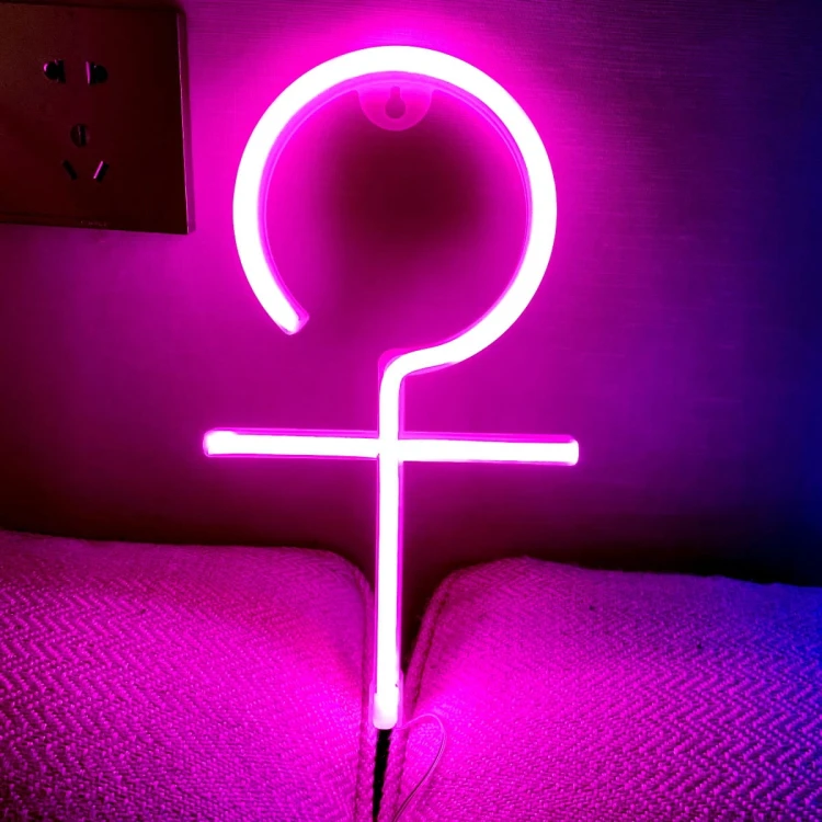 Neon LED USB/baterie lampka na ścianę Napis do pokoju znak neonowy Symbol płci żeńskiej