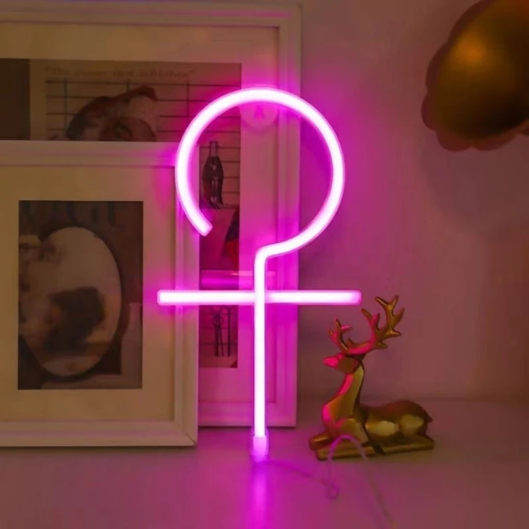 Neon LED USB/baterie lampka na ścianę Napis do pokoju znak neonowy Symbol płci żeńskiej
