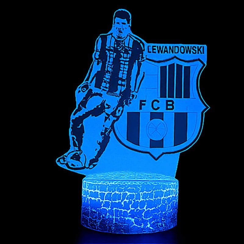 Personal 3D Lamp FC Barcelona Lewandowski – lampka LED USB z pilotem i 16 kolorami światła.