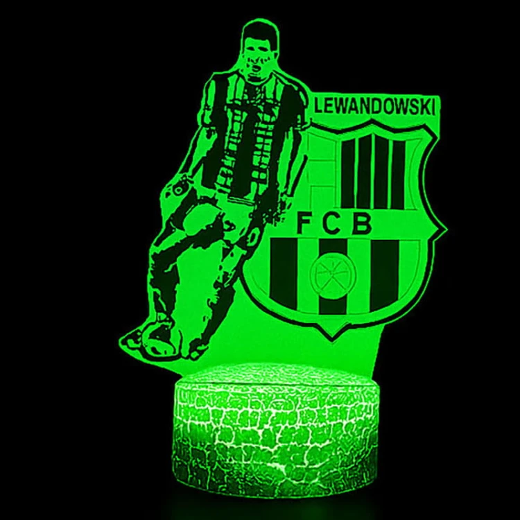 Lampka 3D LED FC Barcelona z piłką i nazwiskiem Lewandowski – dekoracja pokoju fana futbolu.