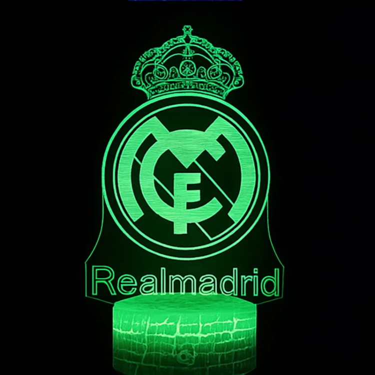 Lampka 3D LED FC Real Madryt. Kolorowa iluminacja, 16 barw, pilot i elegancka podstawa LED.