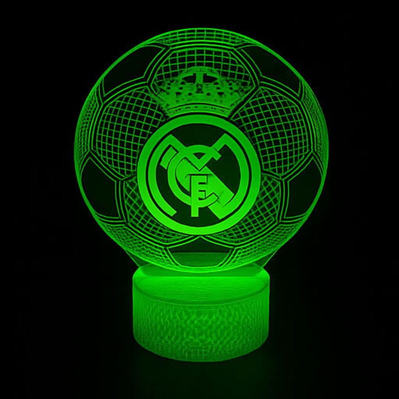 Personal 3D Lamp FC Real Madryt – lampka 3D LED USB z motywem piłki i herbem klubu, 16 kolorów światła.