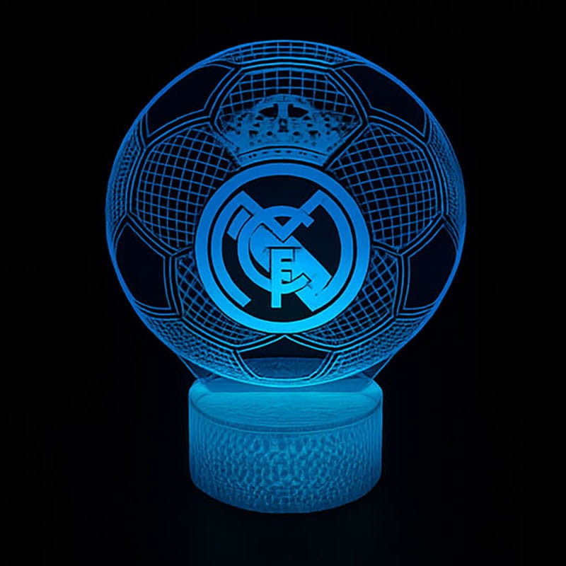 Lampka 3D LED z herbem Real Madryt – stylowa lampka nocna i wyjątkowy gadżet dla kibica futbolu.