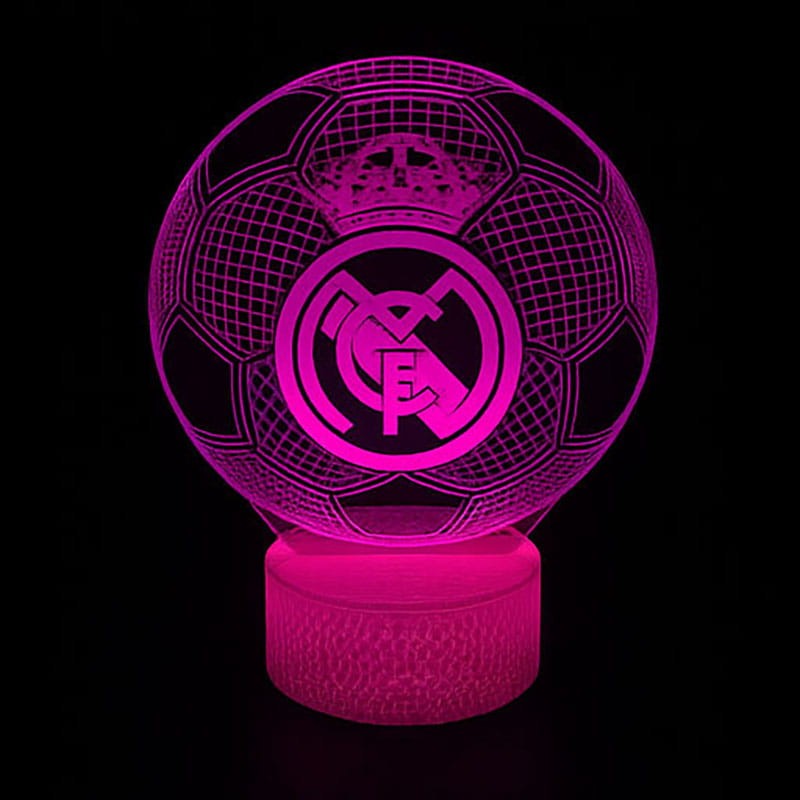 Lampka nocna 3D USB FC Real Madryt – elegancka dekoracja pokoju fana piłki z kolorowym podświetleniem.