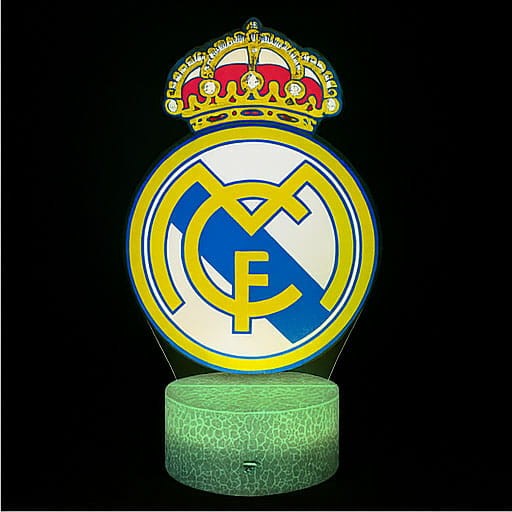 Lampka 3D LED FC Real Madryt z nadrukiem – stylowa ozdoba pokoju fana piłki nożnej.
