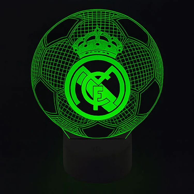 Lampka 3D LED z herbem Real Madryt – elegancka dekoracja dla fana piłki nożnej i miłośnika futbolu.