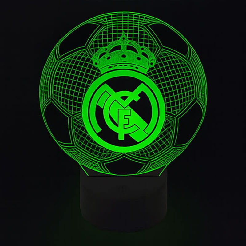 Lampka 3D LED z herbem Real Madryt – elegancka dekoracja dla fana piłki nożnej i miłośnika futbolu.