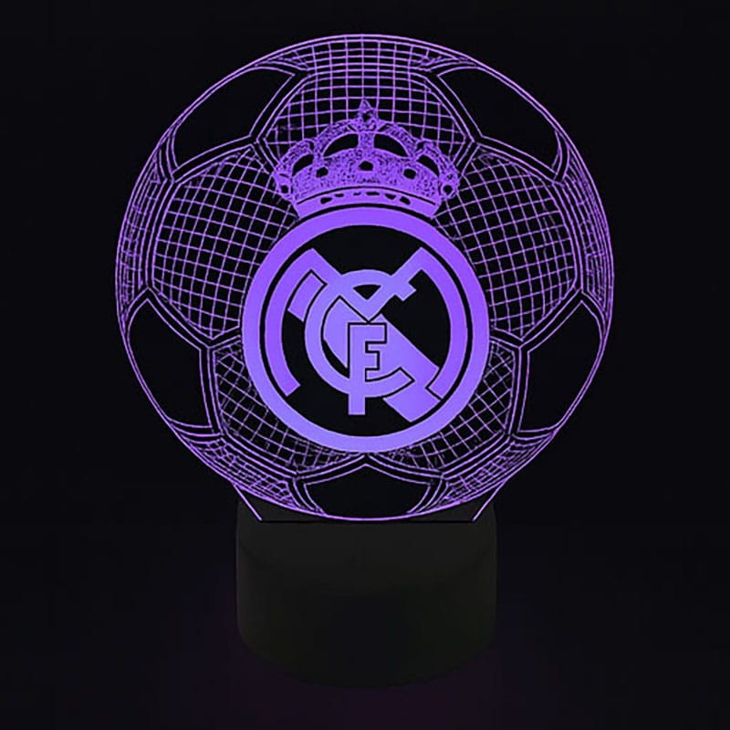 Lampka Personal 3D Lamp FC Real Madryt – stylowa lampka LED z motywem piłki nożnej i herbem klubu.
