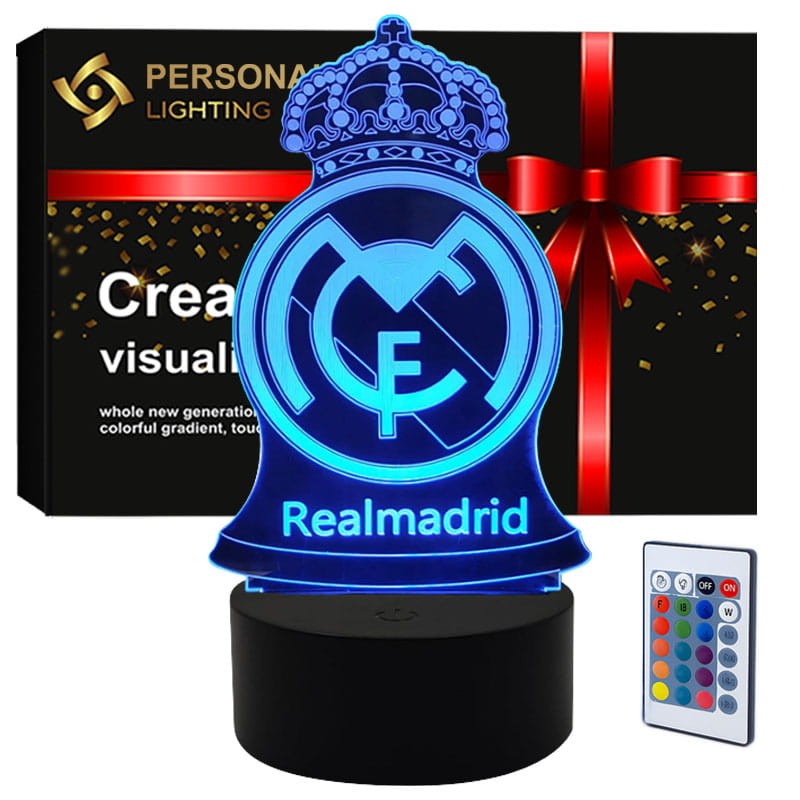 Lampka nocna 3D LED USB z motywem FC Real Madryt – idealny prezent dla fana piłki nożnej.