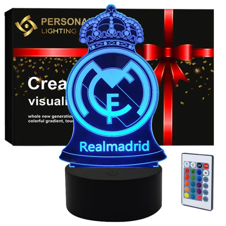 Lampka nocna 3D LED USB z motywem FC Real Madryt – idealny prezent dla fana piłki nożnej.