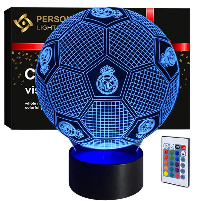 Lampka nocna 3D LED USB z motywem piłki FC Real Madryt – idealny prezent dla fana futbolu i dekoracja pokoju.