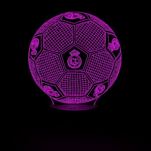 Lampka 3D LED Personal – piłka FC Real Madryt z pilotem, idealna do pokoju fana sportu.