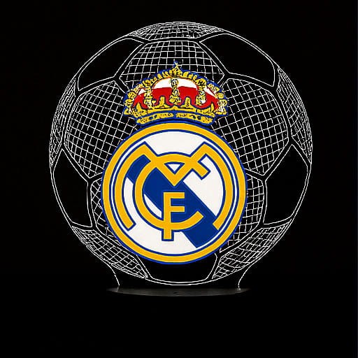 Personal 3D Lamp FC Real Madryt – lampka nocna USB z nadrukiem herbu klubu i pilotem do zmiany kolorów.