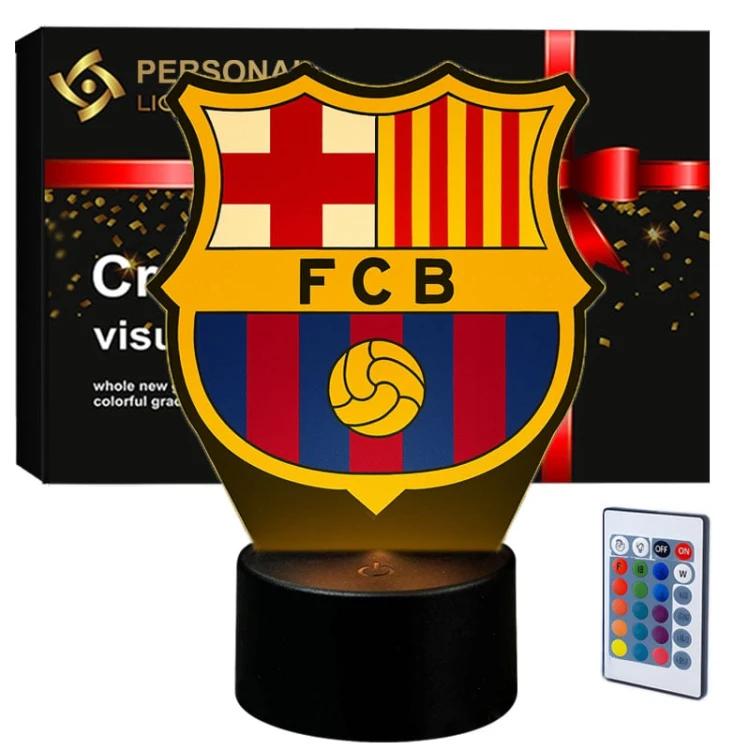 Lampka nocna 3D USB z nadrukiem FC Barcelona – idealny prezent dla fana piłki nożnej.