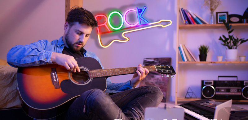 Neon LED USB/baterie lampka na ścianę Napis do pokoju znak neonowy Rock