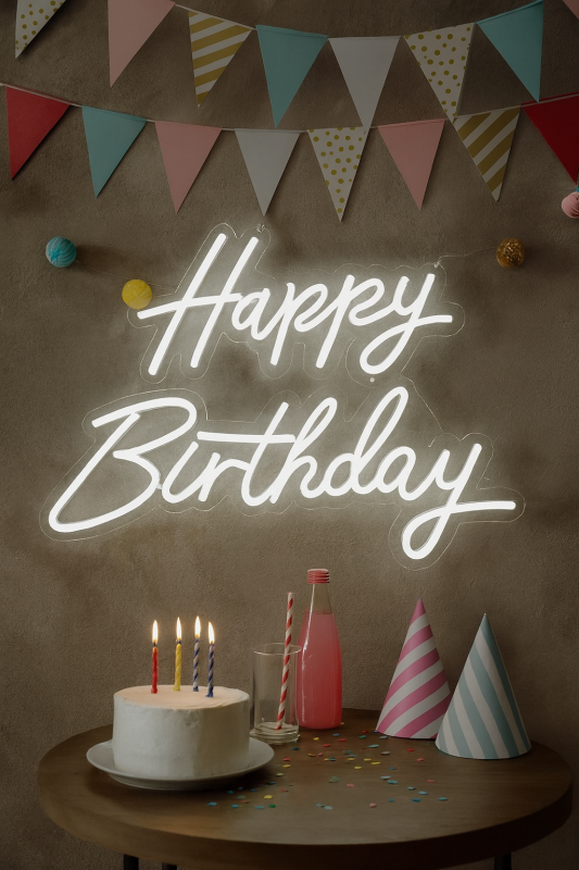 Duży Neon LED USB lampka na ścianę Napis do pokoju znak neonowy Happy Birthday