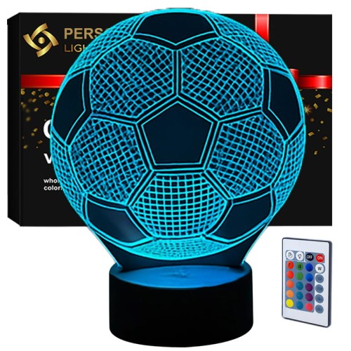 Lampka 3D piłka nożna – nocna lampa LED USB z pilotem, idealna jako prezent dla fana futbolu.
