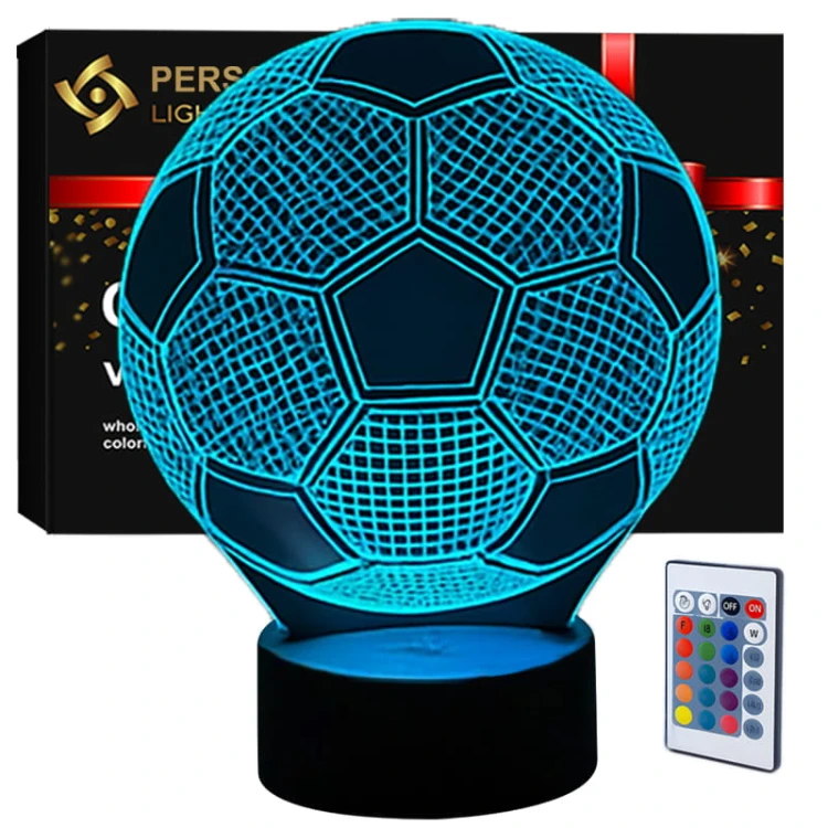 Lampka 3D piłka nożna – nocna lampa LED USB z pilotem, idealna jako prezent dla fana futbolu.