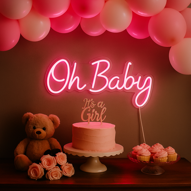 Neon LED USB/baterie lampka na ścianę Napis do pokoju znak neonowy Oh Baby różowy