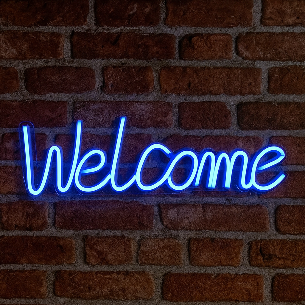 Neon LED USB/baterie lampka na ścianę Napis do pokoju znak neonowy Welcome niebieski