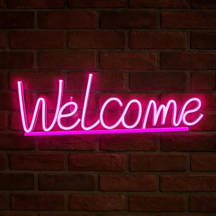 Neon LED USB/baterie lampka na ścianę Napis do pokoju znak neonowy Welcome różowy